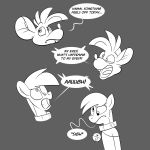  1:1 derpy derpy_hooves_(mlp) dialogue equid equine friendship_is_magic gender_transformation hasbro hi_res horse mammal monochrome mouse mtf_transformation murid murine my_little_pony pony rodent transformation trevor-fox trevor-fox_(character) 