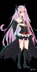  1girl absurdres black_background black_skirt boots full_body hair_between_eyes highres krul_tepes long_hair looking_at_viewer owari_no_seraph pink_eyes pink_hair pleated_skirt pointy_ears simple_background skirt solo standing user_zscp8725 vampire very_long_hair 