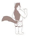  2019 absurd_res anthro arm_tuft boxers_(clothing) brown_and_white chase_jacobs clothed clothing digital_media_(artwork) domestic_cat elbow_tufts felid feline felis fur furgonomics half-closed_eyes heyitscousindave hi_res inner_ear_fluff looking_at_viewer looking_back male mammal monochrome multicolored_body multicolored_fur narrowed_eyes pattern_clothing pattern_underwear simple_background slightly_chubby smile solo standing tuft two_tone_body two_tone_fur underwear underwear_only whiskers white_background 
