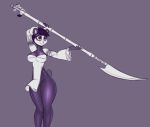  absurd_res anthro arm_above_head asian_clothing chinese_clothing clothing double_bun east_asian_clothing female giant_panda hi_res mammal melee_weapon monochrome polearm scorpdk solo spear thick_thighs ursid weapon wide_hips 