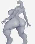  alien anthro audunor big_butt breasts butt dark_body female halo_(series) hi_res huge_butt looking_back microsoft muscular muscular_anthro muscular_female nipples sangheili simple_background solo video_games xbox_game_studios 