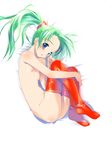  blue_eyes blush breasts final_fantasy final_fantasy_vi green_hair hima long_hair nipples nude ponytail small_breasts solo thighhighs tina_branford 