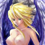  angel_wings artist_request blonde_hair breasts breath_of_fire breath_of_fire_ii lowres medium_breasts nina_(breath_of_fire_ii) nipples nude oekaki purple_wings solo wings 