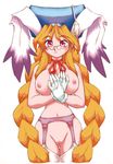  animal_ears blush braid breasts breath_of_fire breath_of_fire_iii bunny_ears garter_belt glasses gloves hat large_breasts long_hair momo_(breath_of_fire) neriwasabi nipples orange_hair red_eyes ribbon solo thighhighs twintails 