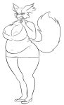 anthro areola areola_slip belly big_breasts breasts canid canine cleavage clothed clothing curvy_figure delphox digit_ring dress fangs female footwear fur half-closed_eyes hi_res huge_breasts humanoid inner_ear_fluff jewelry line_art looking_at_viewer mammal monochrome narrowed_eyes navel nintendo nipples overweight overweight_anthro overweight_female pink_cat_enthusiast pok&eacute;mon pok&eacute;mon_(species) raised_tail ring selfie shoes simple_background smile solo standing sundress thick_thighs tight_clothing tight_dress tuft video_games voluptuous wedding_ring wide_hips 
