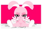  &lt;3 &lt;3_eyes anthro eyelashes female fingers fresa_(gaturo) fur gaturo genitals lagomorph leporid long_ears looking_at_viewer mammal nude pink_body pink_fur pussy rabbit simple_background smile solo solo_focus 