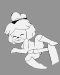  2021 animal_crossing anonymous_artist blush canid canine canis clothing domestic_dog duo eyes_closed female footwear genitals happy isabelle_(animal_crossing) male male/female mammal monochrome nintendo nude penis shih_tzu socks toy_dog video_games 