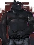  2021 3:4 absurd_res anthro barazoku black_body black_fur black_nose canid canine canis clothing domestic_dog fur hi_res humanoid_hands kemono kita_9999 male mammal nipples solo underwear 