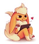  &lt;3 2021 absurd_res anthro anthrofied blep drawing drawing_tablet eeveelution fan_character flareon fluffy fluffy_tail fur gloves_(marking) green_eyes hi_res ipad kitsuakari leg_markings markings nintendo orange_body orange_fur pawpads paws pen pok&eacute;mon pok&eacute;mon_(species) pok&eacute;morph red_pawpads shaded sitting socks_(marking) tongue tongue_out video_games 