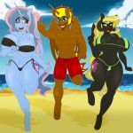  1:1 anthro beach big_breasts bikini breasts clothing hasbro hi_res my_little_pony nude running seaside swimwear tatemil 