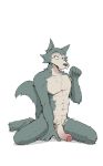  abs anthro athletic athletic_anthro athletic_male beastars canid canine canis delirost fur genitals grey_body grey_fur hi_res humanoid_genitalia humanoid_penis legoshi_(beastars) male mammal nude pecs penis simple_background solo white_background wolf 
