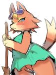  2020 3:4 animal_crossing anthro audie_(animal_crossing) blonde_hair blue_eyes blush broom canid canine canis cleaning_tool clothing colored_sketch dipstick_tail eyeshadow eyewear eyewear_on_head female fur gem genitals glasses glasses_on_head gloves_(marking) hair hi_res holding_object lingerie looking_at_viewer looking_down low-angle_view makeup mammal markings multicolored_tail nintendo onikuman orange_body orange_fur pearl_(gem) pussy simple_background smile solo standing sunglasses tan_body tan_fur thong underwear upskirt video_games white_background wolf 