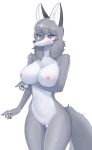  anthro big_breasts blue_eyes blush breasts canid canine canis female fur genitals grey_body grey_fur herbivore_high_school hi_res kemono looking_at_viewer mammal nipples portrait pussy simple_background solo swetpot three-quarter_portrait white_background white_body white_fur wolf 