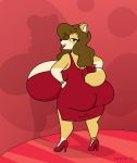  anklet anthro big_breasts bracelet breasts canid canine canis clothing domestic_dog dress female footwear hair herding_dog hi_res high_heels huge_breasts hyper hyper_breasts jewelry mammal pastoral_dog satsumalord shoes solo welsh_corgi 