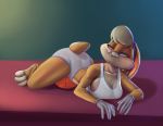  absurd_res anthro basketball bedroom_eyes bent_over big_breasts big_butt blonde_hair blue_eyes breasts butt cleavage clothed clothing female fur hair half-closed_eyes hi_res lagomorph leporid lola_bunny looking_back looney_tunes lying mammal narrowed_eyes on_front rabbit razgar seductive side_boob smile solo space_jam teeth thick_thighs warner_brothers wide_hips 