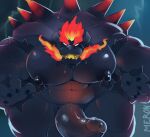  2021 abs absurd_res anthro areola biceps biped bodily_fluids bowser bowser&#039;s_fury erection fury_bowser genital_fluids genitals hi_res humanoid_genitalia humanoid_penis koopa male mario_bros merong muscular muscular_anthro muscular_male nintendo nipples pecs penis precum scalie solo video_games 