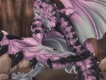  4:3 asuka_kurehito blue_eyes capcom claws dragon female feral flying_wyvern genitals membrane_(anatomy) membranous_wings monster_hunter pink_body pink_rathian pink_scales pussy rath_wyvern rathian scales scalie solo video_games wings wyvern 