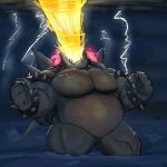  1:1 anthro attack belly belly_scales big_belly big_muscles big_pecs black_body black_scales bluezgooz bowser bowser&#039;s_fury collar digital_drawing_(artwork) digital_media_(artwork) featureless_crotch fist front_view fury_bowser glowing hair hi_res koopa lightning looking_up macro male mario_bros mostly_nude musclegut muscular muscular_anthro muscular_male muscular_thighs nintendo open_mouth pecs raining red_hair scales scalie sea shell simple_background solo spiked_collar spikes spikes_(anatomy) teeth thick_thighs vein video_games water 