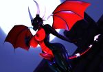  3d_(artwork) activision anthro balls big_breasts black_body breasts curvy_figure cynder digital_media_(artwork) dragon erection genitals green_eyes gynomorph horn intersex isisazza membrane_(anatomy) membranous_wings moon nails nipples nude penis scalie solo spyro_the_dragon standing thick_thighs video_games wide_hips wings 