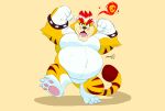  2021 absurd_res anthro belly biped bowser felid feline fire fur hi_res koopa mammal mario_bros meowser nintendo overweight overweight_anthro scalie simple_background solo splashburr video_games white_body white_fur yellow_body yellow_fur 