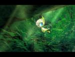  absurdres antennae blue_eyes celebi commentary_request day fairy_wings fern floating forest gen_2_pokemon green_theme highres iogi_(iogi_k) legendary_pokemon letterboxed light_rays looking_to_the_side mythical_pokemon nature no_humans outdoors pokemon pokemon_(creature) solo sunlight tree wings 