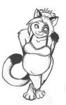  2011 anthro belly big_belly bird&#039;s-eye_view bra calico_cat clothed clothing domestic_cat felid feline felis female fur greyscale hair hands_behind_back high-angle_view looking_away mammal monochrome mottled paws piebald plantigrade pregnant pregnant_belly pregnant_female solo thealtoid traditional_media_(artwork) underwear 