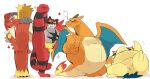  2021 anthro barazoku belly blaziken blush butt charizard flexible group hyaku_(artist) incineroar kemono lying meme nintendo one_leg_up orange_body overweight pok&eacute;mon pok&eacute;mon_(species) raised_leg red_body simple_background slightly_chubby splits spread_legs spreading standing typhlosion vertical_splits video_games white_background 