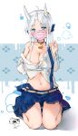  bikini hmw_(pixiv7054584) horns open_shirt skirt_lift swimsuits 