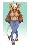  animal_ears horns lindaroze monster_girl nipples tail topless 
