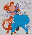  abs anthro beerus big_butt butt dialogue dragon_ball dragon_ball_super duo hair_over_eyes haplorhine hi_res huge_butt hyper hyper_butt male male/male mammal monkey monki muscular muscular_male nude primate size_difference tingtongten transformation 