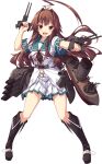  1girl ahoge aqua_sailor_collar boots brown_eyes brown_hair full_body huge_ahoge kantai_collection knee_boots kuma_(kantai_collection) long_hair machinery neckerchief official_art remodel_(kantai_collection) sailor_collar school_uniform serafuku shirt short_sleeves shorts solo torpedo torpedo_launcher torpedo_tubes transparent_background turret ugume yellow_eyes 