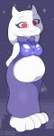  anthro belly big_belly bovid breasts caprine clothed clothing female foxball fully_clothed goat hands_behind_back hi_res lying mammal on_front open_clothing open_shirt open_topwear overweight overweight_anthro overweight_female shirt smile solo standing topwear toriel undertale video_games 