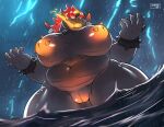  2020 5_fingers anthro belly big_belly big_breasts big_nipples biped black_body black_scales bowser bowser&#039;s_fury bracelet breasts breath_powers collar crossgender curvy_figure deep_navel elemental_manipulation fangs female finger_claws fingers fire fire_breathing fire_manipulation front_view fury_bowser genitals glistening glistening_body glistening_breasts glistening_scales glowing glowing_eyes glowing_genitalia glowing_hair glowing_nipples glowing_pussy hair hi_res horn humanoid_hands inverted_nipples jewelry koopa lightning low-angle_view mario_bros monotone_hair mtf_crossgender navel nintendo nipple_piercing nipples non-mammal_breasts nude obese obese_anthro obese_female ocaritna open_mouth open_smile overweight overweight_anthro overweight_female partially_submerged piercing plump_labia pussy raining red_hair scales scalie sharp_teeth smile solo spiked_bracelet spiked_collar spikes spikes_(anatomy) standing storm teeth thick_thighs thunder video_games voluptuous water wide_hips 