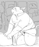  2021 absurd_res anthro balls belly blush bonedra butt clothing duo genitals group hi_res kemono male male/male massage monochrome overweight overweight_male penis potbelly scalie sex shirt topwear underwear 