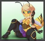  absurd_res antennae_(anatomy) anthro arthropod bee better_version_at_source bite biting_lip biting_own_lip black_sclera blonde_hair blush braided_hair breasts ellie_(psittacinekane) erection fingers genitals gynomorph hair hand_on_leg hand_on_thigh hi_res hymenopteran insect insect_wings intersex kektails looking_at_viewer multi_arm multi_limb neck_tuft nipples non-mammal_breasts nude penis self_bite simple_background sitting small_nose solo spread_legs spreading stinger touching_hair tuft wings yellow_body 