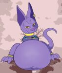  ambiguous_gender anthro beerus belly big_belly clothed clothing collar crossed_arms domestic_cat dragon_ball dragon_ball_super felid feline felis foxball hi_res hyper hyper_belly inflation looking_at_viewer lying mammal naughty_face on_front partially_clothed sitting smile solo 