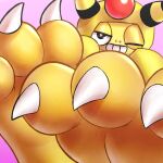  1:1 3_toes ambiguous_gender amphy anthro barefoot claws feet foot_focus gobanire hi_res looking_at_viewer nintendo one_eye_closed pok&eacute;mon pok&eacute;mon_(species) scrafty soles solo toe_claws toes video_games wink 