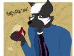  4:3 alcohol anthro beverage black_body black_fur canid canine fur gotoyourcorner hi_res male mammal new_year_2021 solo white_body white_fur wine wine_glass 