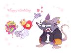  &lt;3 anthro black_tie_(suit) bouqet bow_tie clothing crown duo ear_tag english_text gloves handwear heart_(mad_rat_dead) hi_res mad_rat_(character) mad_rat_dead male mammal murid murine rat rodent sharp_teeth suit teeth text wayayu17 wedding 