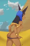  absurd_res anbs-02 anthro blue_eyes butt canid canine clothing egyptian_clothing female hi_res hound_wolf looking_back mammal nipples panties pyramid snout solo underwear undressing zenonzard 