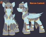  2019 5:4 black_background black_bars blue_body blue_feathers blue_fur blue_wings brown_eyes chest_tuft english_text equid equine fan_character feathered_wings feathers feral fkk fur grey_mane grey_tail hasbro hi_res letterbox male mammal mane marcus_caelesti model_sheet my_little_pony patreon pegasus quadruped signature simple_background solo text tuft url wings 