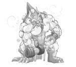  abs anthro biceps bodily_fluids chirros claws digimon digimon_(species) exercise gym hi_res horn male mammal mask monochrome muscular muscular_anthro muscular_male nipples pecs shell solo sweat vein weightlifting workout zudomon 