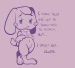 2021 blush bottomless cave_story clothed clothing dialogue digital_drawing_(artwork) digital_media_(artwork) english_text female floppy_ears fur genitals half-closed_eyes hi_res lagomorph leg_tuft looking_at_viewer lop_ears mammal mimiga monochrome narrowed_eyes navel outline partially_clothed presenting presenting_pussy pussy raised_clothing simple_background solo talking_to_viewer text thehenwithatie topwear toroko tuft vest video_games 