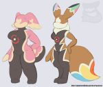  2019 anthro audino big_tail breasts colored curvaceous curvy_figure digitigrade duo eevee faceless female flat_colors hand_on_butt libredrone living_latex long_ears mitten_hands model_sheet nintendo pok&eacute;mon pok&eacute;mon_(species) posexe rubber skin_tight_suit slightly_chubby text url video_games voluptuous 