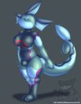  2020 anthro big_breasts big_tail breasts bulge colored digitigrade eeveelution faceless featureless_feet fin flukes full_body_suit gynomorph hand_on_bulge head_fin hi_res implied_transformation intersex latex_transformation libredrone living_latex mitten_hands motion_lines nintendo null_bulge pok&eacute;mon pok&eacute;mon_(species) posexe rubber rubber_body shaded shaking skin_tight_suit slightly_chubby solo tail_fin trembling vaporeon video_games watermark 