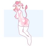  1:1 absurd_res anthro bent_over bovid bovine breasts butt cattle clothing female genitals hi_res hooves horn legwear mammal nipples piercing pink_body pussy raised_tail seaweed_toast solo thigh_highs 