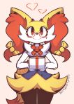  &lt;3 accessory anthro braixen clothing eyewear female fluffy fur gift glasses hair_accessory hair_bow hair_ribbon hatching_(art) hi_res mysticwaffle032 neck_tuft nintendo penny_(mysticwaffle032) pok&eacute;mon pok&eacute;mon_(species) red_eyes ribbons shaded signature solo topwear tuft vest video_games white_body white_fur yellow_body yellow_fur 