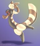  2020 anthro big_breasts breasts colored curvaceous curvy_figure digitigrade faceless female full_body_suit furret glistening glistening_body hand_on_head hi_res libredrone living_latex long_body long_tail mitten_hands nintendo on_one_leg one_foot_raised pok&eacute;mon pok&eacute;mon_(species) pose posexe rubber_body shaded shadow solo standing thick_thighs video_games voluptuous 