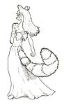  2006 anthro black_and_white bow_knot canid canine clothing dress female fur hair long_hair looking_back mammal monochrome rear_view ribbons ringtail ritts simple_background solo spots spotted_body spotted_fur tail_bow tail_ribbon white_background 