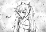  1girl akawoud bare_shoulders clear_(dj_max) collarbone crying dj_max english_text eyebrows_visible_through_hair eyes_visible_through_hair greyscale highres jewelry long_hair monochrome necklace open_mouth solo star_(symbol) star_necklace tears twintails twitter_username upper_body 